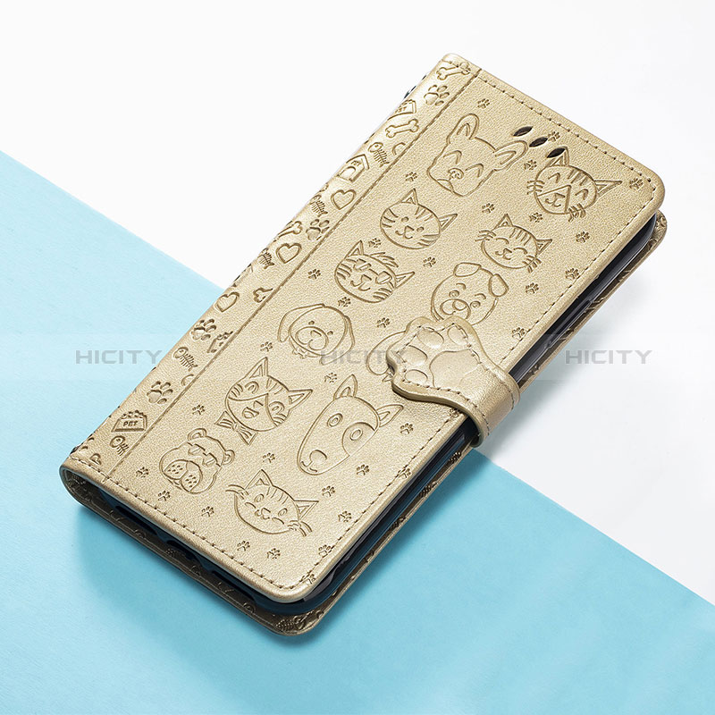 Funda de Cuero Cartera con Soporte Patron de Moda Carcasa S03D para Google Pixel 5 XL 5G Oro