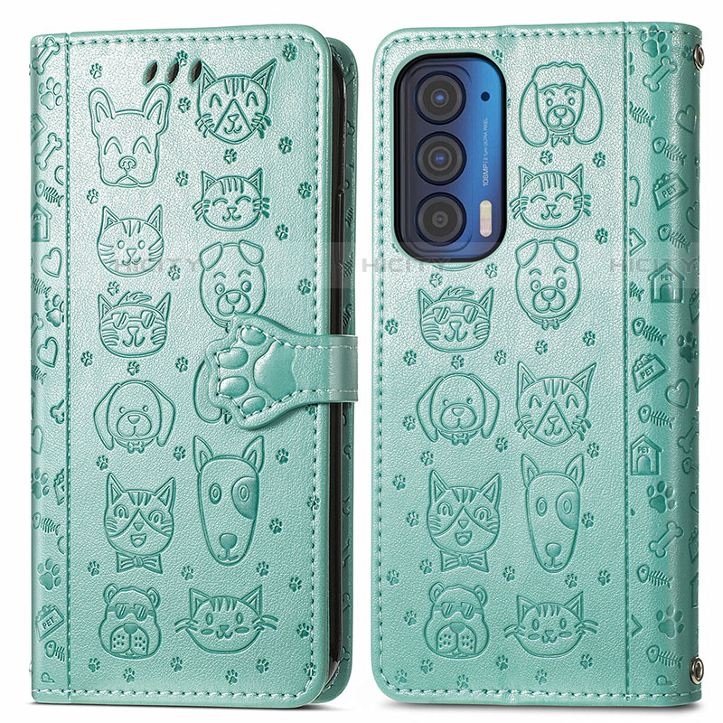 Funda de Cuero Cartera con Soporte Patron de Moda Carcasa S03D para Motorola Moto Edge (2021) 5G Verde