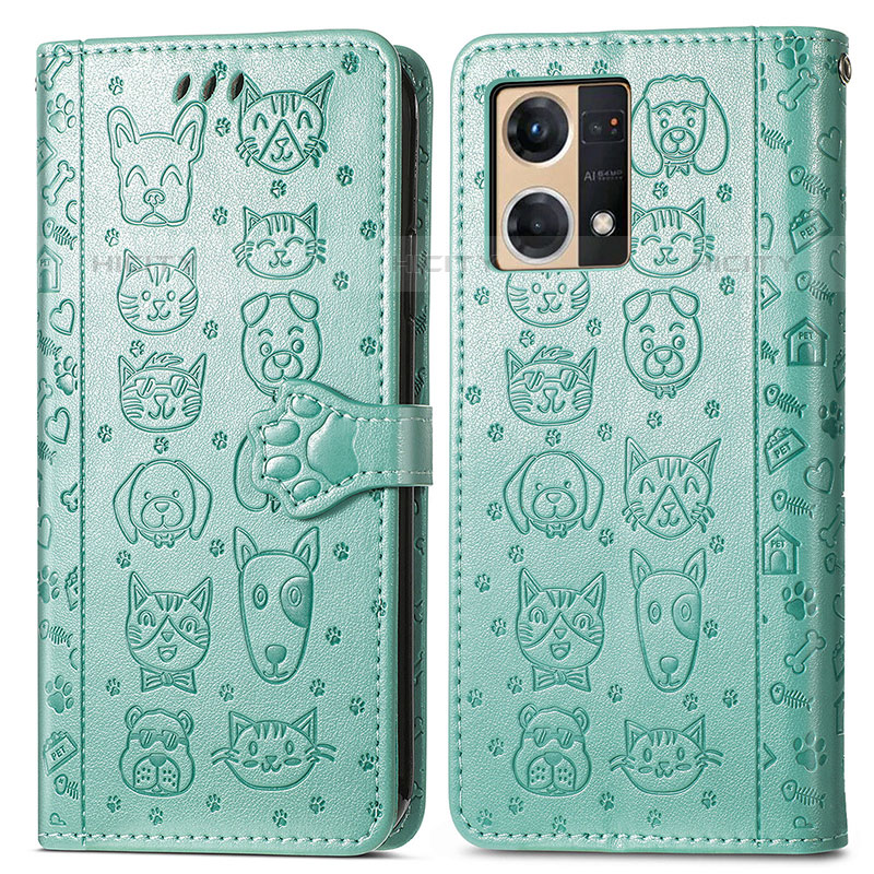 Funda de Cuero Cartera con Soporte Patron de Moda Carcasa S03D para Oppo F21s Pro 4G Verde