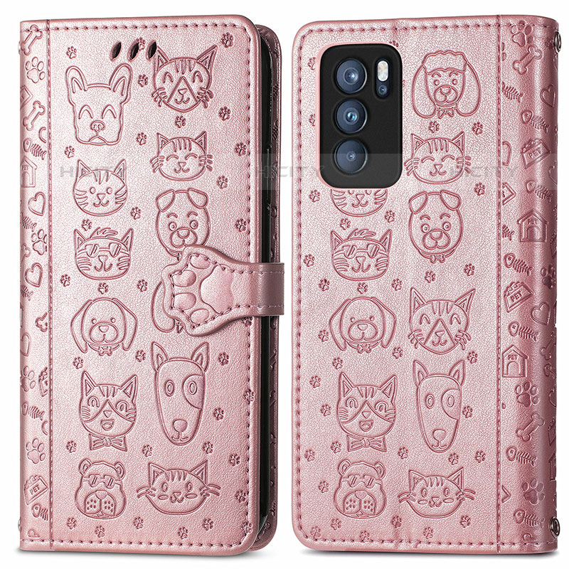 Funda de Cuero Cartera con Soporte Patron de Moda Carcasa S03D para Oppo Reno6 Pro 5G India