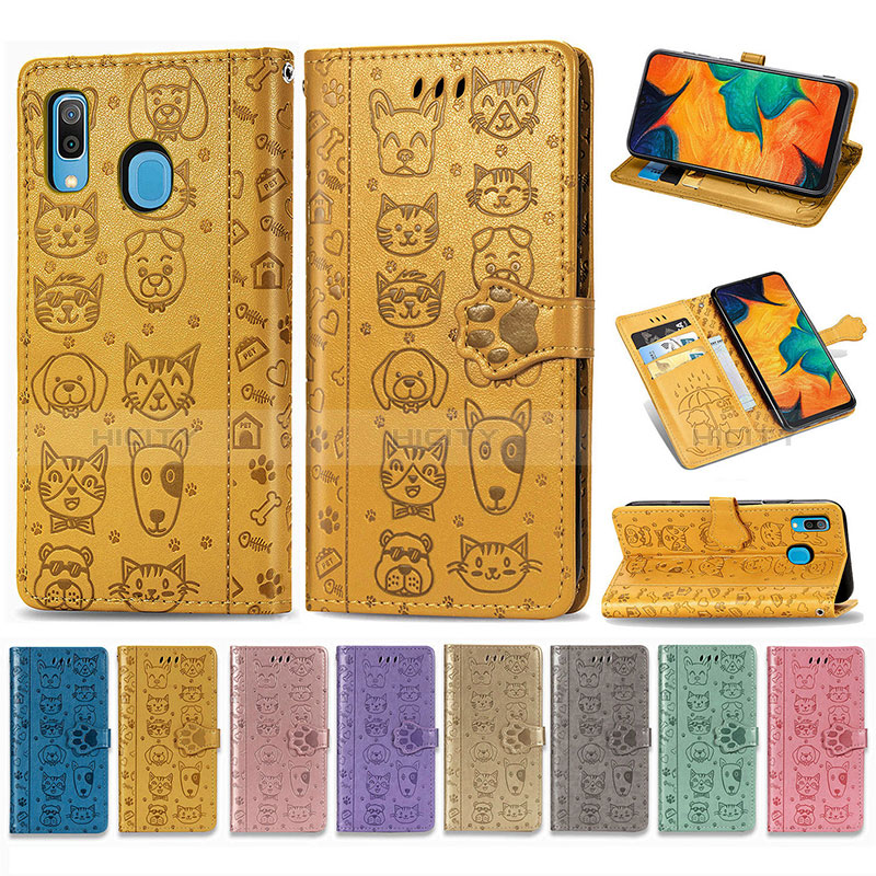 Funda de Cuero Cartera con Soporte Patron de Moda Carcasa S03D para Samsung Galaxy A20