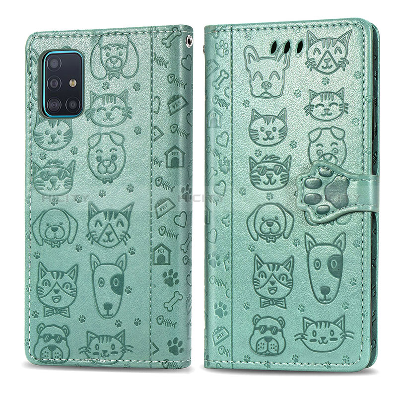 Funda de Cuero Cartera con Soporte Patron de Moda Carcasa S03D para Samsung Galaxy A71 4G A715 Verde