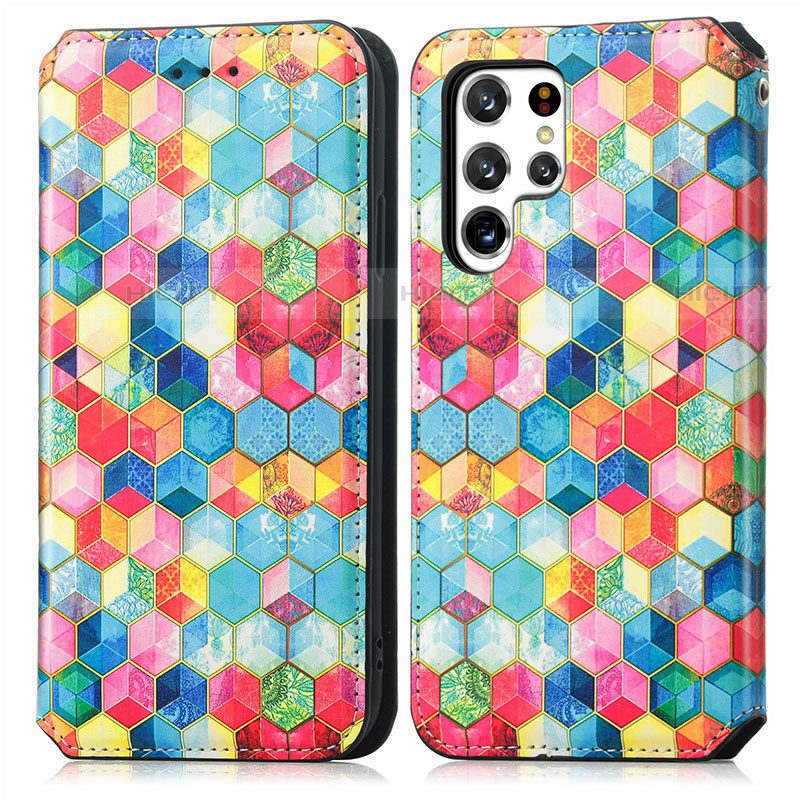 Funda de Cuero Cartera con Soporte Patron de Moda Carcasa S03D para Samsung Galaxy S21 Ultra 5G