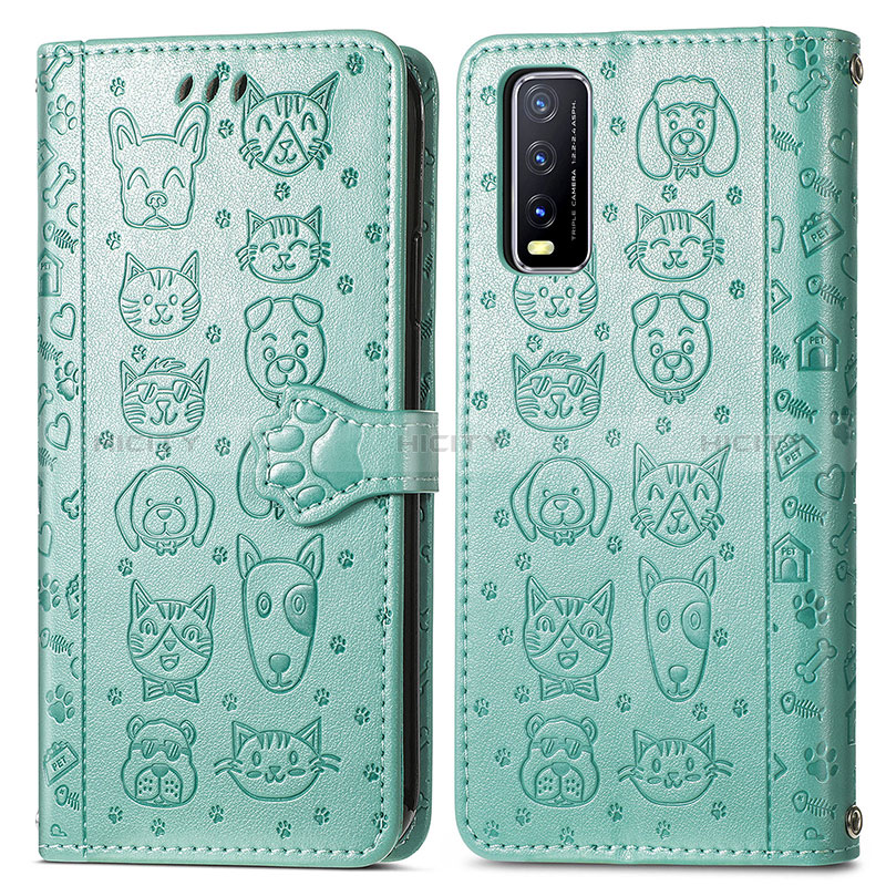 Funda de Cuero Cartera con Soporte Patron de Moda Carcasa S03D para Vivo Y12s Verde