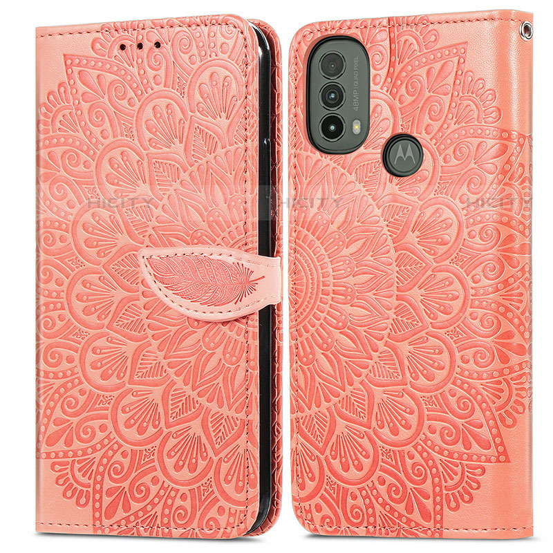 Funda de Cuero Cartera con Soporte Patron de Moda Carcasa S04D para Motorola Moto E40 Naranja