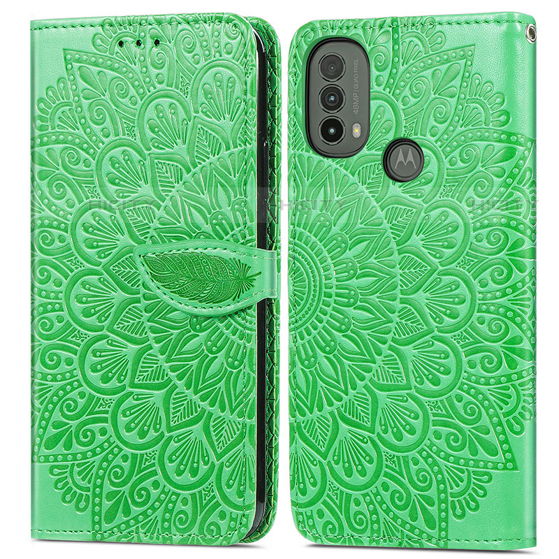 Funda de Cuero Cartera con Soporte Patron de Moda Carcasa S04D para Motorola Moto E40 Verde