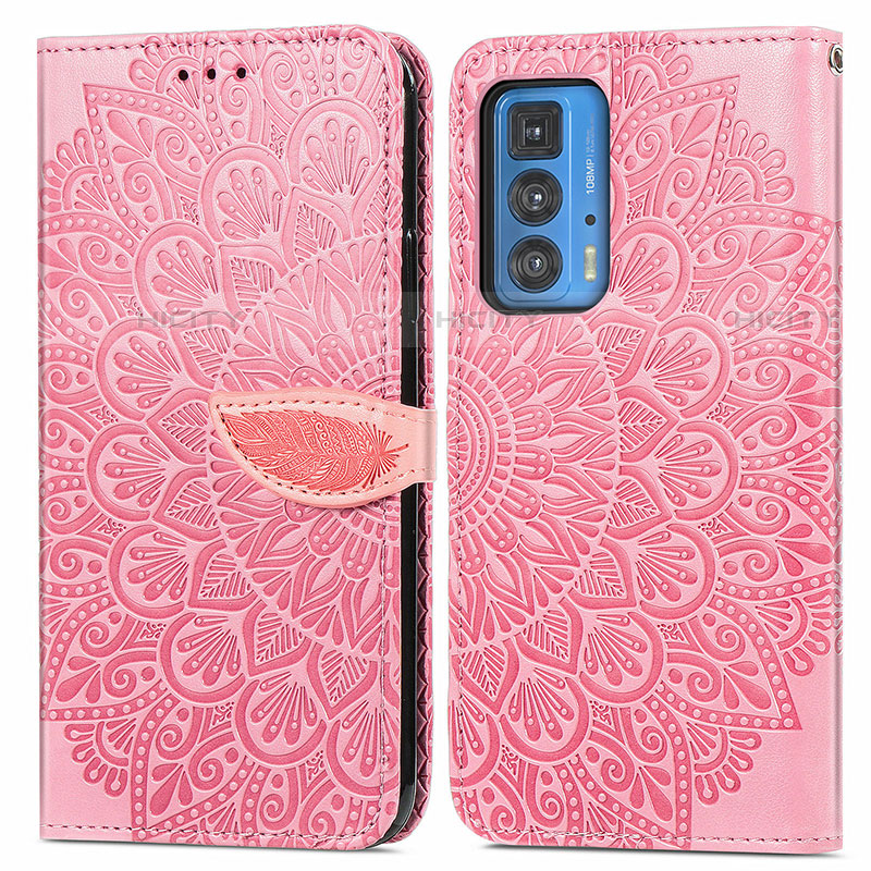 Funda de Cuero Cartera con Soporte Patron de Moda Carcasa S04D para Motorola Moto Edge 20 Pro 5G Oro Rosa