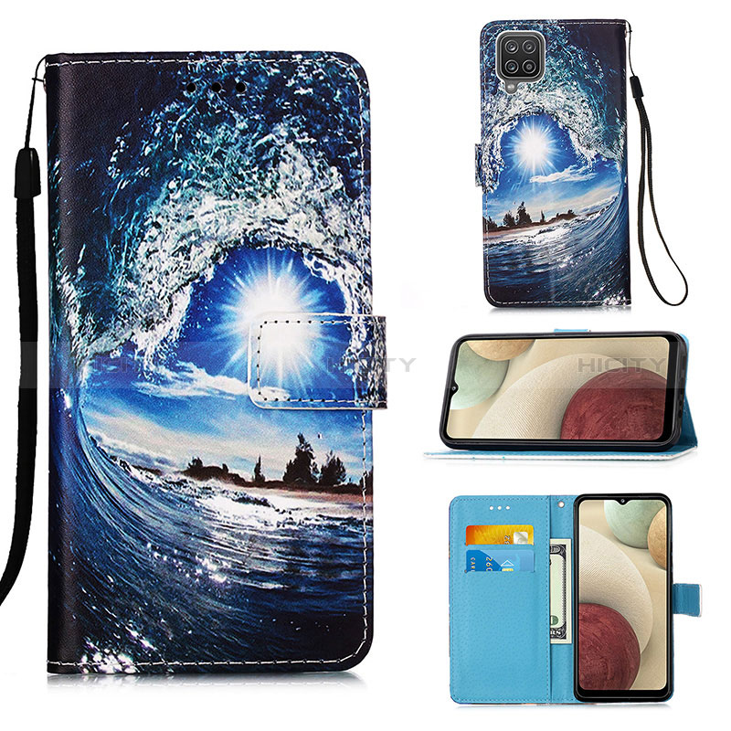 Funda de Cuero Cartera con Soporte Patron de Moda Carcasa Y02B para Samsung Galaxy M12 Azul Real