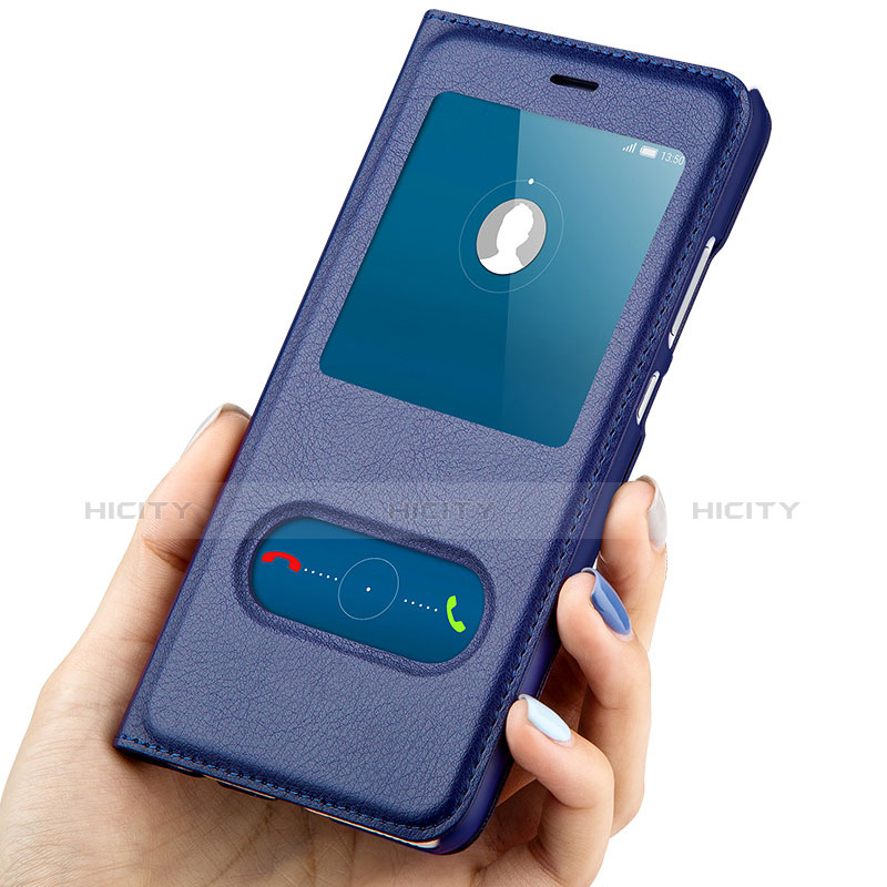 Funda de Cuero Cartera con Soporte R01 para Huawei Honor 8 Lite Azul