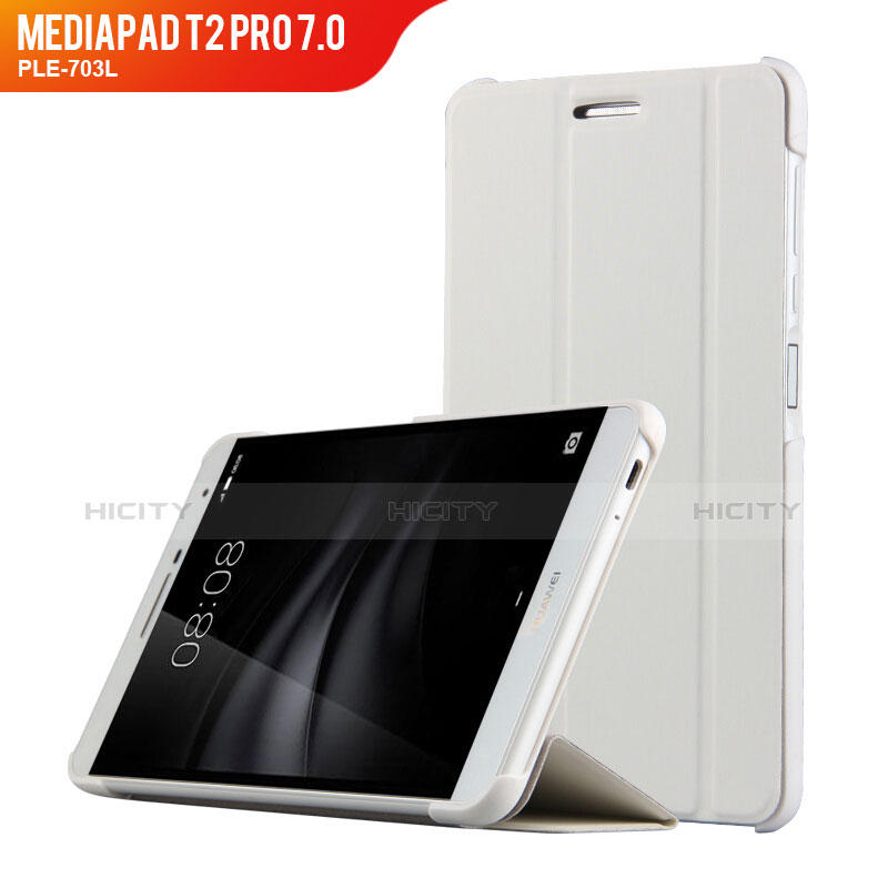 Funda de Cuero Cartera con Soporte R01 para Huawei MediaPad T2 Pro 7.0 PLE-703L Blanco