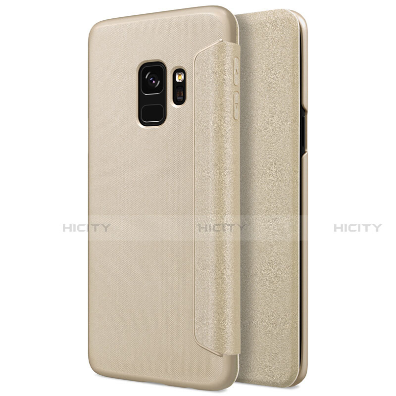 Funda de Cuero Cartera con Soporte S01 para Samsung Galaxy S9 Oro