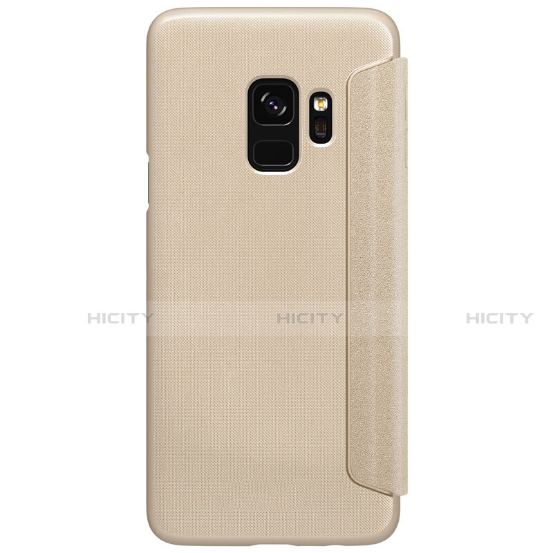 Funda de Cuero Cartera con Soporte S01 para Samsung Galaxy S9 Oro