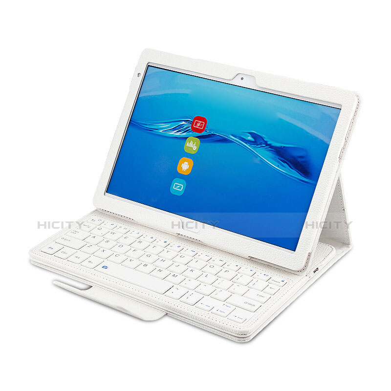 Funda de Cuero Cartera con Teclado L01 para Huawei MediaPad M3 Lite 10.1 BAH-W09 Blanco