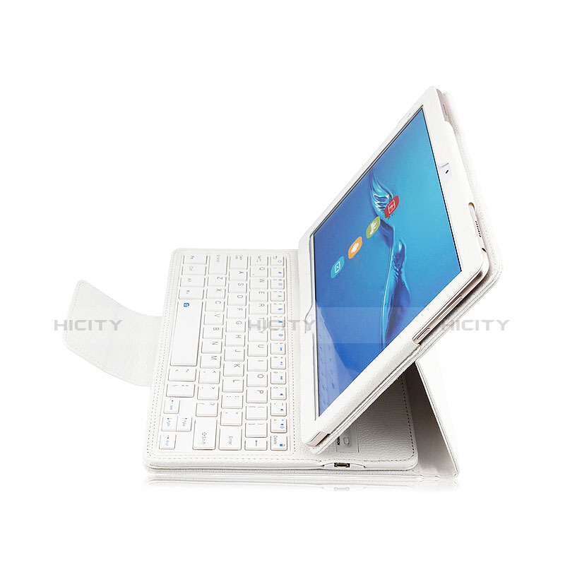 Funda de Cuero Cartera con Teclado L01 para Huawei MediaPad M3 Lite 10.1 BAH-W09 Blanco