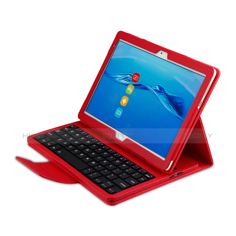 Funda de Cuero Cartera con Teclado L01 para Huawei MediaPad M3 Lite 10.1 BAH-W09 Rojo