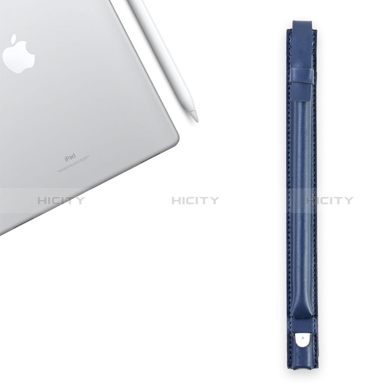 Funda de Cuero Elastico del Pluma Desmontable P04 para Apple Pencil Apple iPad Pro 12.9 Azul