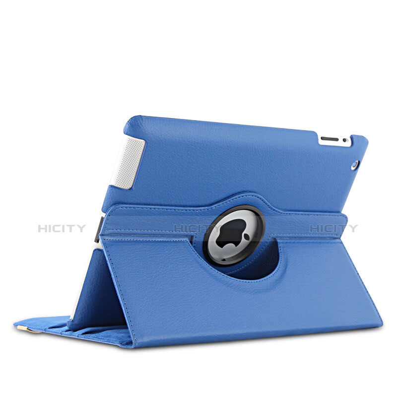 Funda de Cuero Giratoria con Soporte para Apple iPad 3 Azul