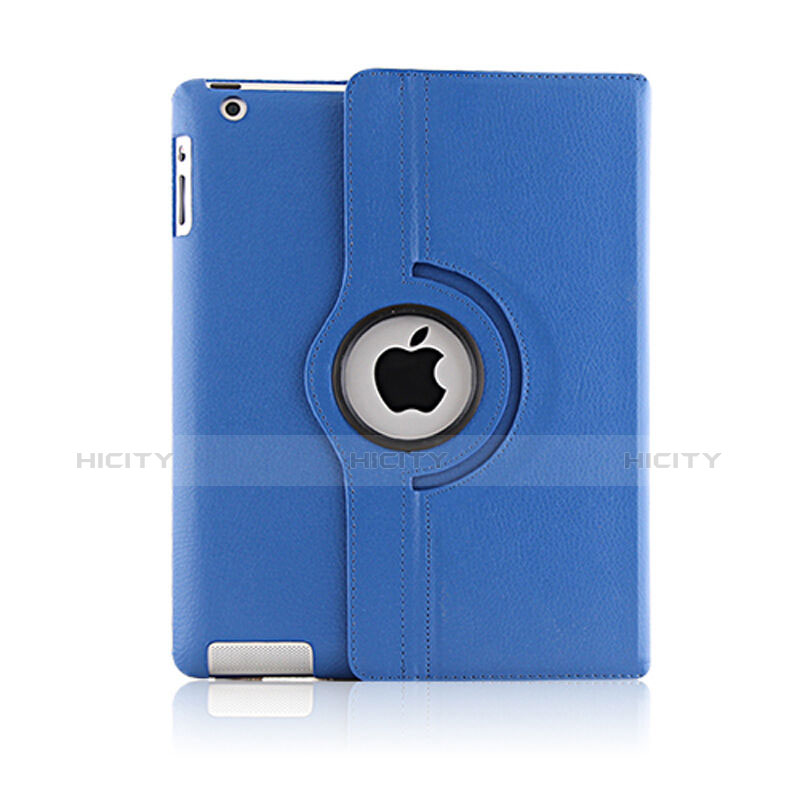 Funda de Cuero Giratoria con Soporte para Apple iPad 3 Azul