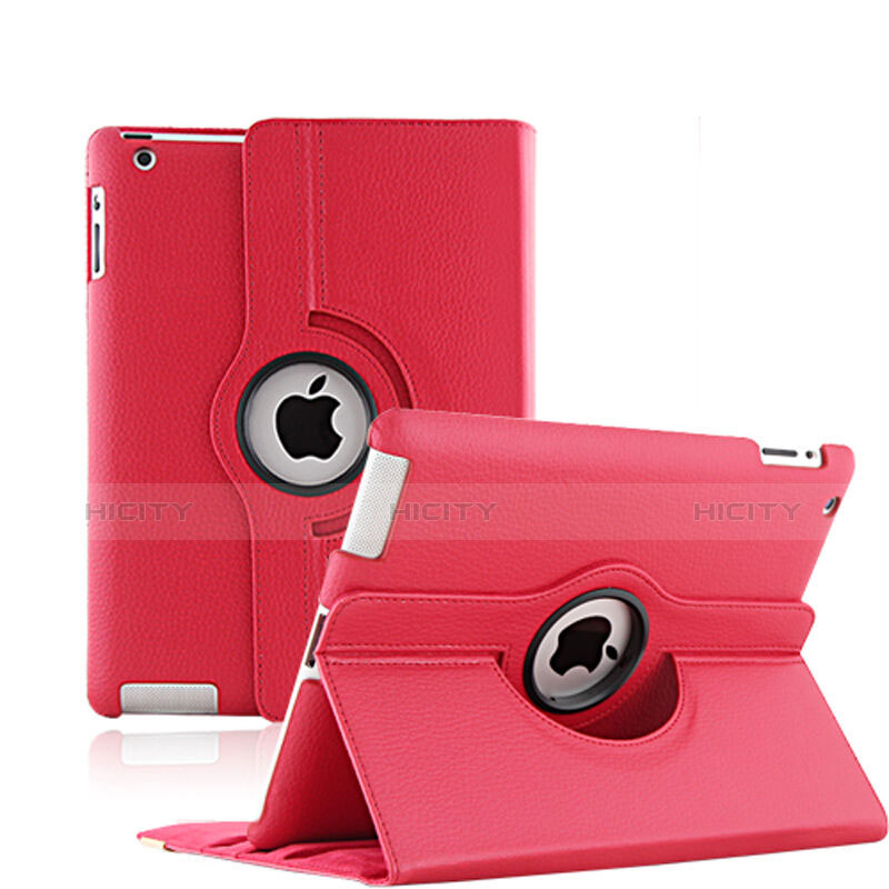 Funda de Cuero Giratoria con Soporte para Apple iPad 3 Rojo