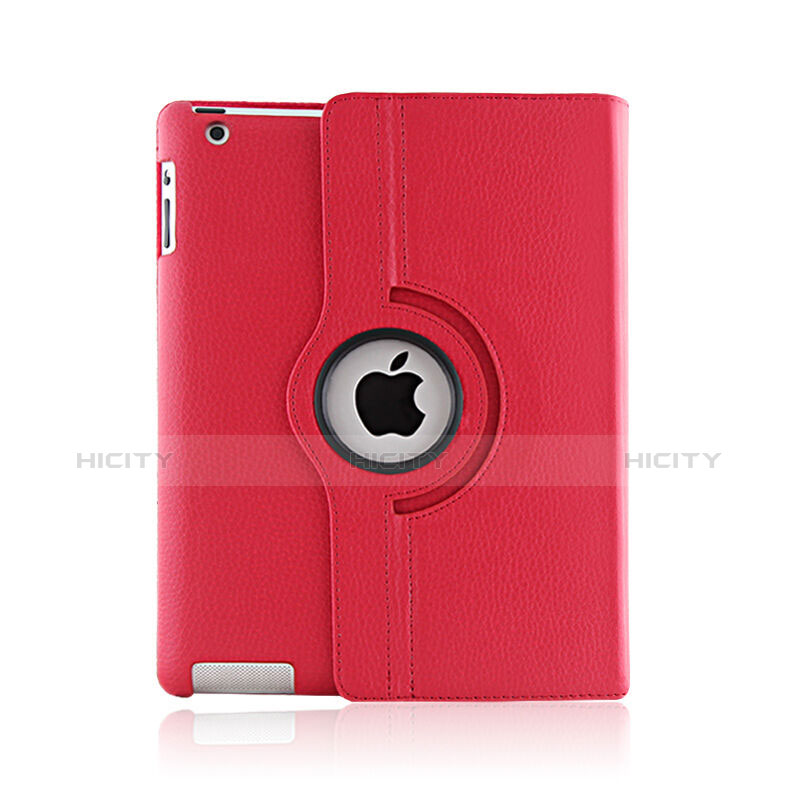 Funda de Cuero Giratoria con Soporte para Apple iPad 3 Rojo