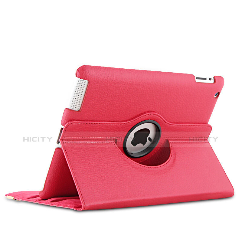 Funda de Cuero Giratoria con Soporte para Apple iPad 4 Rojo