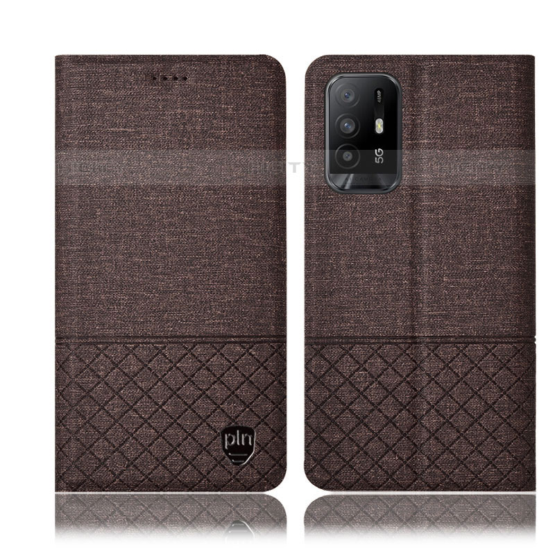 Funda de pano Cartera con Soporte H12P para Oppo F19 Pro+ Plus 5G Marron