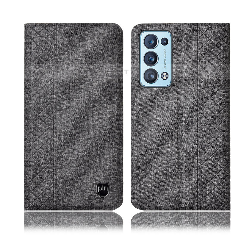 Funda de pano Cartera con Soporte H12P para Oppo Reno6 Pro 5G Gris