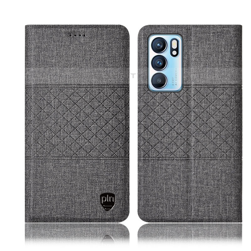 Funda de pano Cartera con Soporte H13P para Oppo Reno6 5G Gris