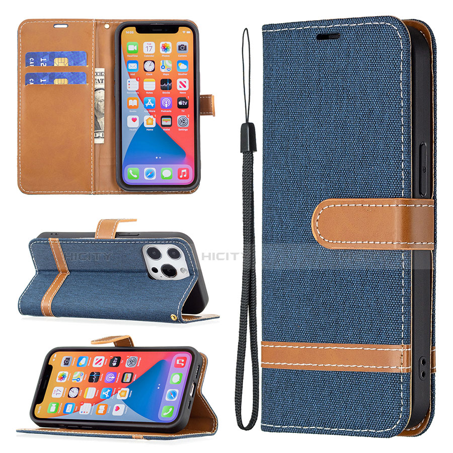 Funda de pano Cartera con Soporte para Apple iPhone 13 Pro Azul Real