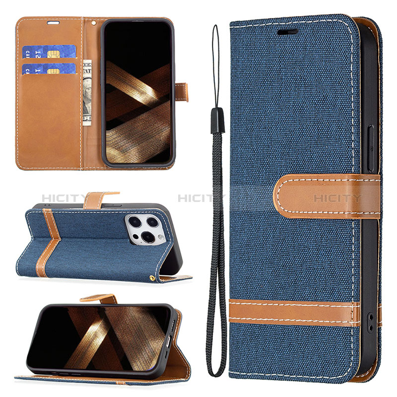 Funda de pano Cartera con Soporte para Apple iPhone 14 Pro Azul Real