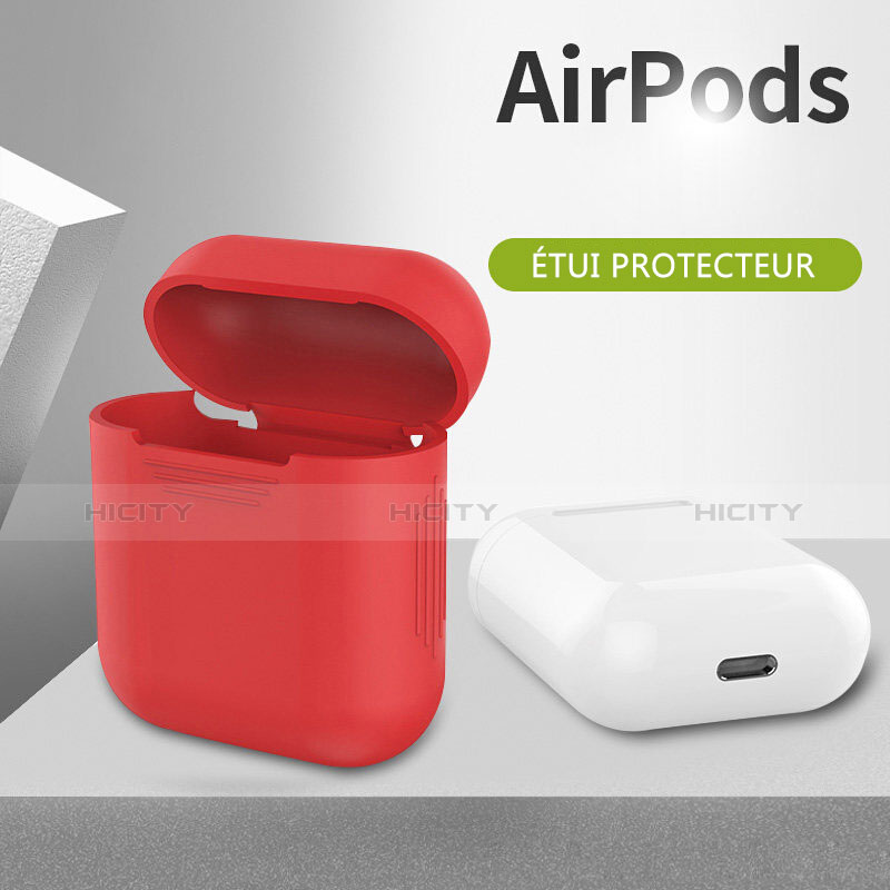 Funda de Silicona con Mosqueton Enchufe para AirPods Carcasa de Carga A03 Rojo