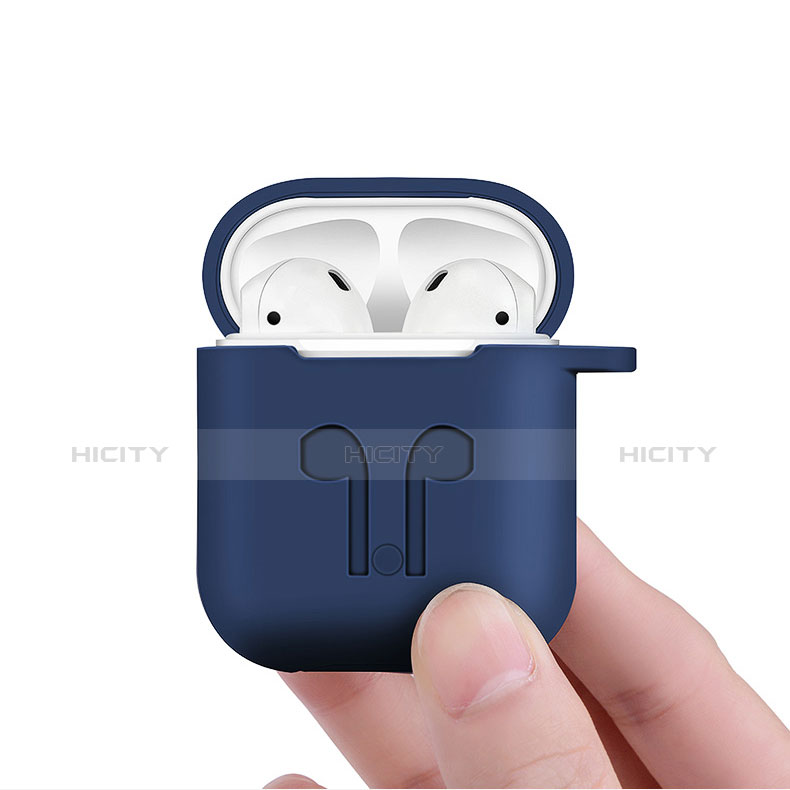 Funda de Silicona con Mosqueton Enchufe para AirPods Carcasa de Carga A04 Azul