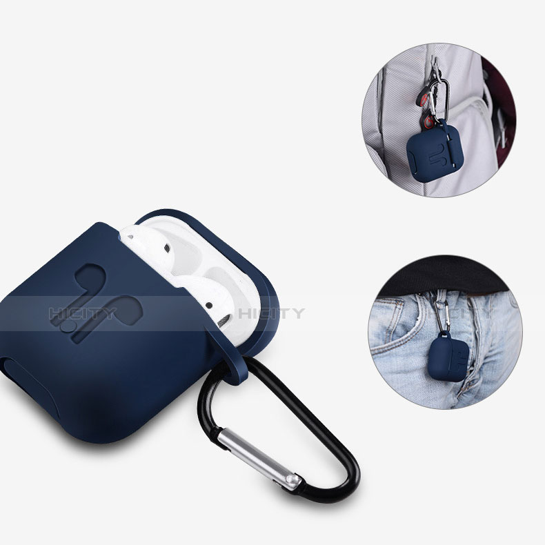 Funda de Silicona con Mosqueton Enchufe para AirPods Carcasa de Carga A04 Azul