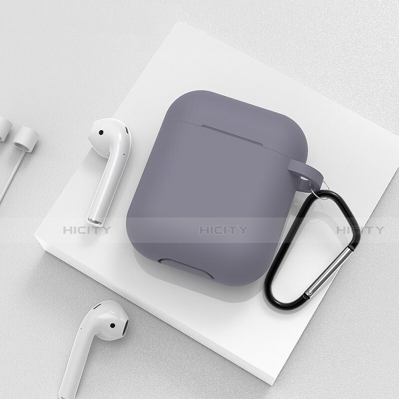 Funda de Silicona con Mosqueton Enchufe para AirPods Carcasa de Carga C02 Gris