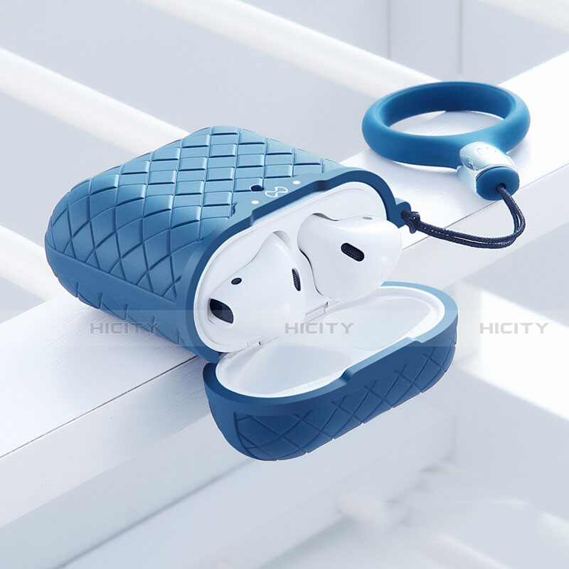 Funda de Silicona con Mosqueton Enchufe para AirPods Carcasa de Carga C04 Azul