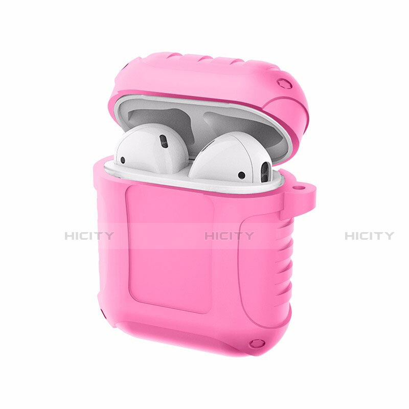 Funda de Silicona con Mosqueton Enchufe para AirPods Carcasa de Carga C06 Rosa