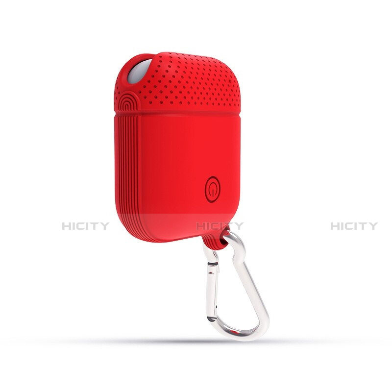 Funda de Silicona con Mosqueton Enchufe para AirPods Carcasa de Carga C08 Rojo