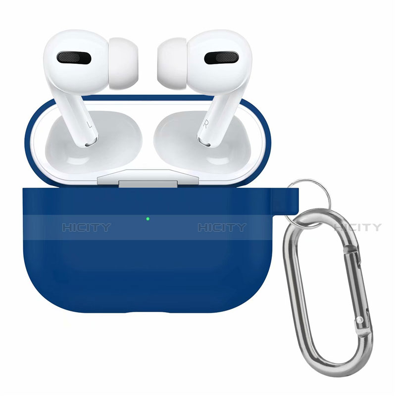 Funda de Silicona con Mosqueton Enchufe para AirPods Pro Carcasa de Carga Azul