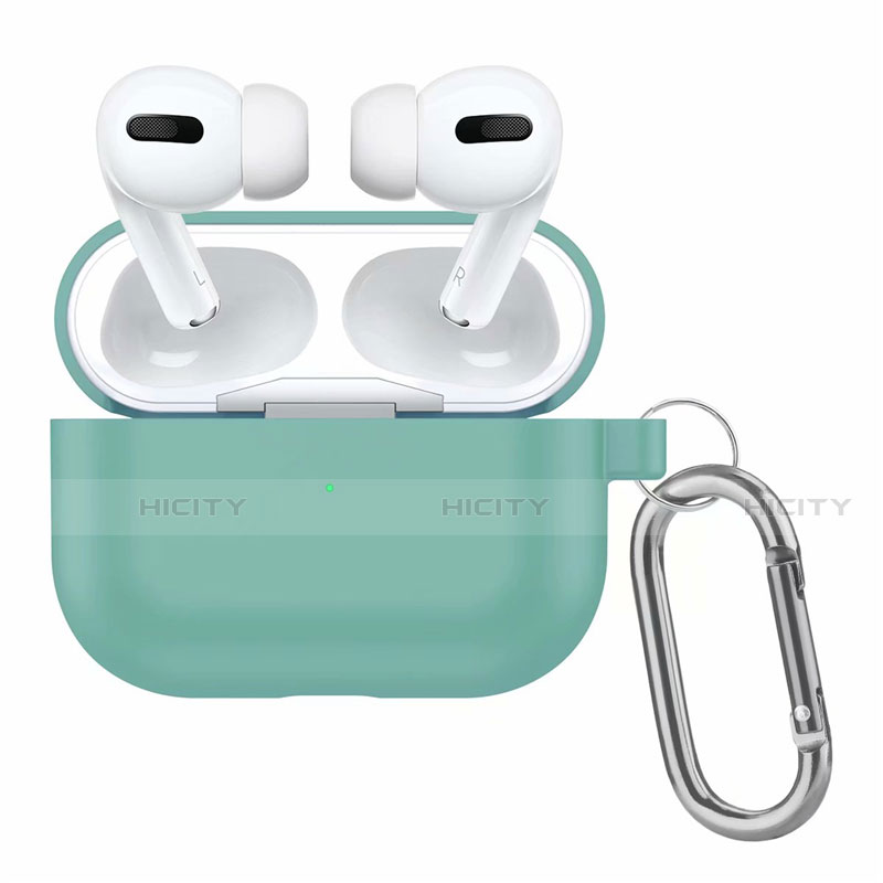 Funda de Silicona con Mosqueton Enchufe para AirPods Pro Carcasa de Carga Cian