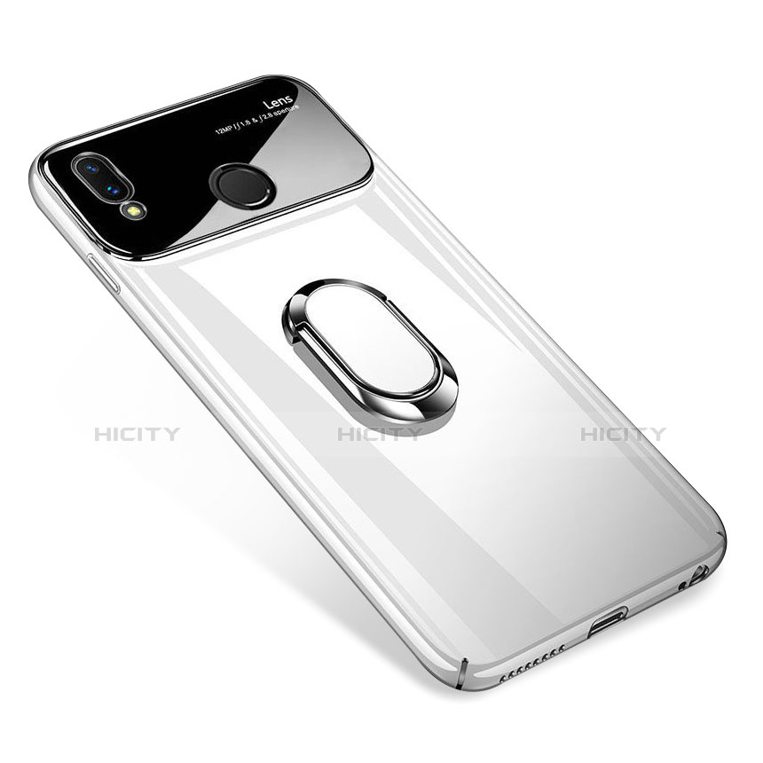 Funda Dura Plastico Rigida Carcasa Espejo 360 Grados con Magnetico Anillo de dedo Soporte para Huawei P Smart+ Plus Blanco