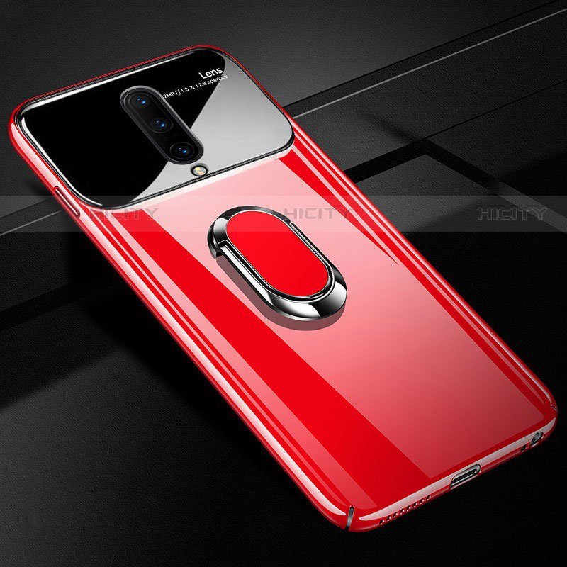 Funda Dura Plastico Rigida Carcasa Espejo 360 Grados con Magnetico Anillo de dedo Soporte para OnePlus 7 Pro Rojo