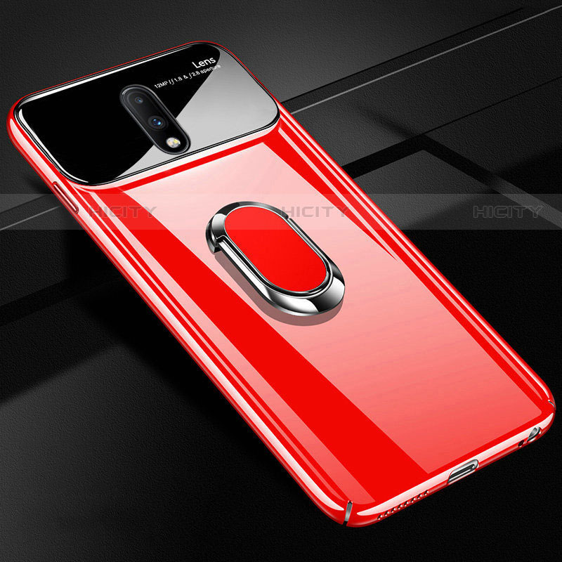 Funda Dura Plastico Rigida Carcasa Espejo 360 Grados con Magnetico Anillo de dedo Soporte para OnePlus 7 Rojo