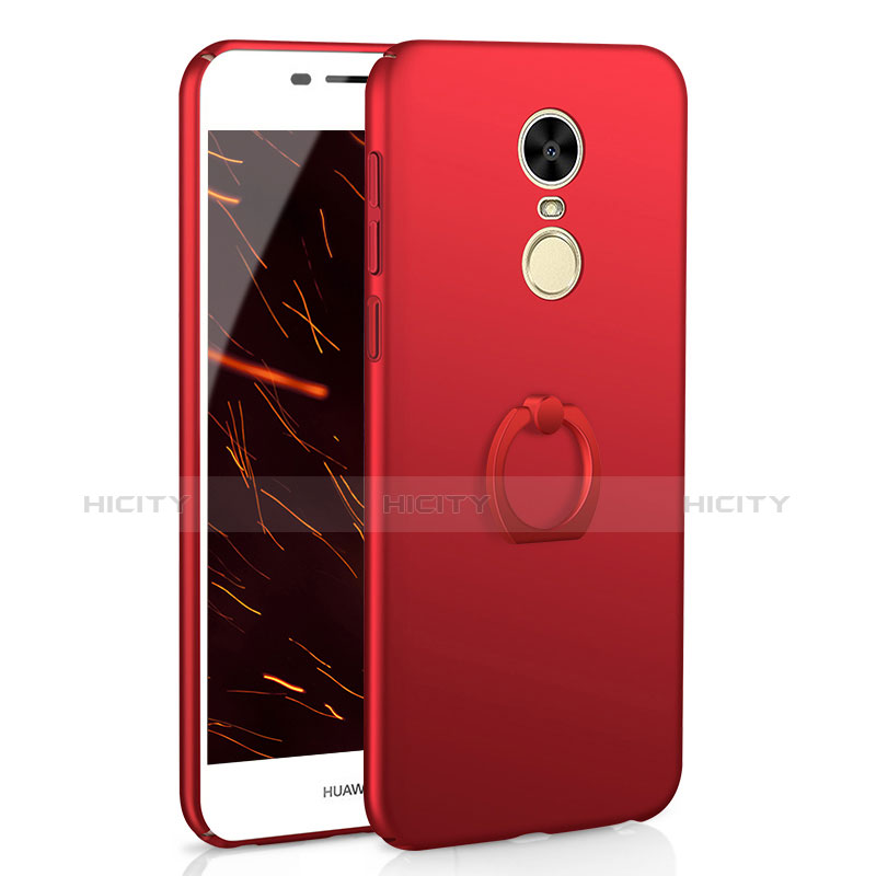 Funda Dura Plastico Rigida Carcasa Mate con Anillo de dedo Soporte A01 para Huawei Enjoy 6 Rojo