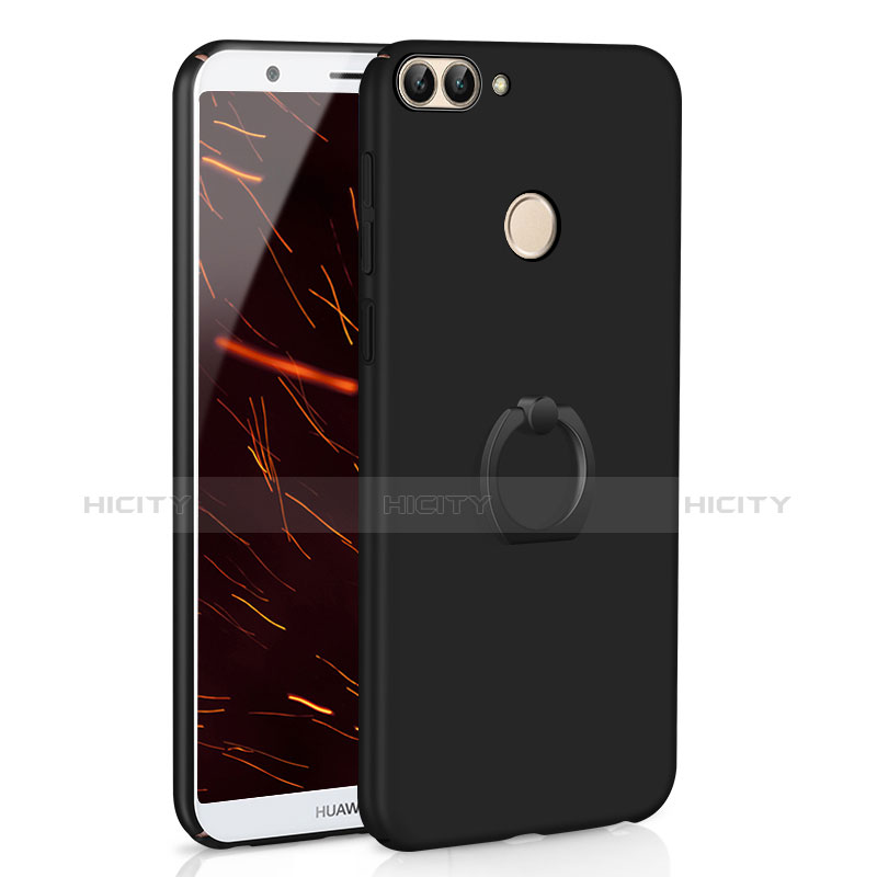 Funda Dura Plastico Rigida Carcasa Mate con Anillo de dedo Soporte A01 para Huawei Enjoy 7S Negro