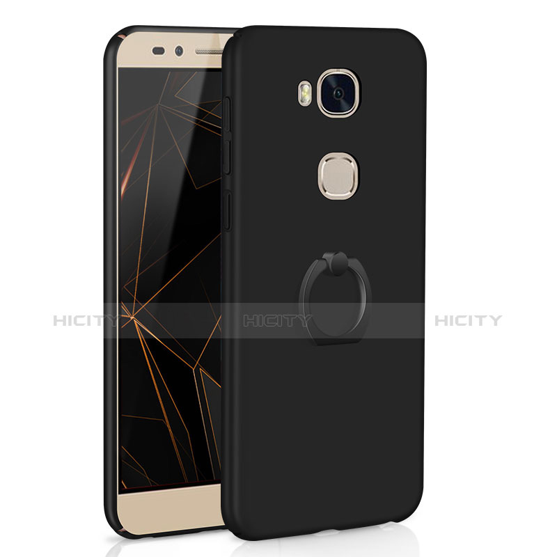 Funda Dura Plastico Rigida Carcasa Mate con Anillo de dedo Soporte A01 para Huawei Honor 5X Negro