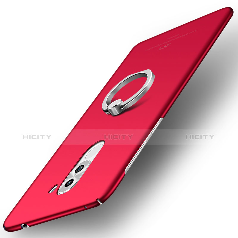 Funda Dura Plastico Rigida Carcasa Mate con Anillo de dedo Soporte A01 para Huawei Honor 6X Pro Rojo
