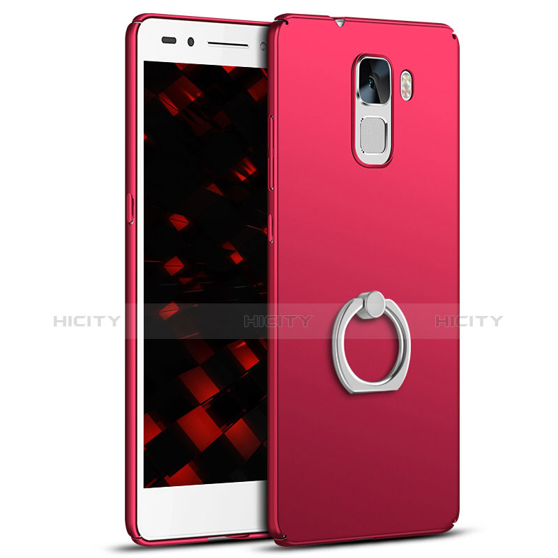 Funda Dura Plastico Rigida Carcasa Mate con Anillo de dedo Soporte A01 para Huawei Honor 7 Dual SIM Rojo