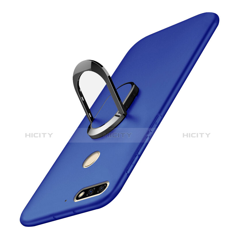 Funda Dura Plastico Rigida Carcasa Mate con Anillo de dedo Soporte A01 para Huawei Honor 7C Azul