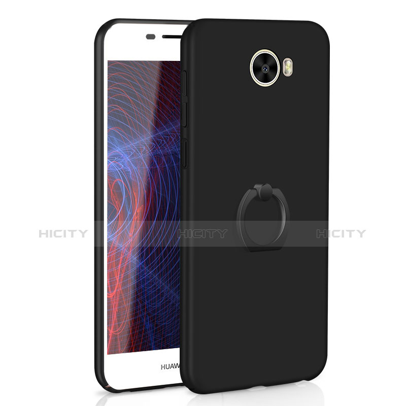 Funda Dura Plastico Rigida Carcasa Mate con Anillo de dedo Soporte A01 para Huawei Honor Play 5 Negro