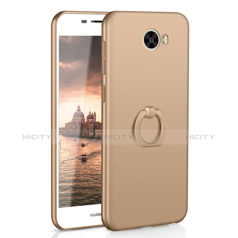 Funda Dura Plastico Rigida Carcasa Mate con Anillo de dedo Soporte A01 para Huawei Honor Play 5 Oro